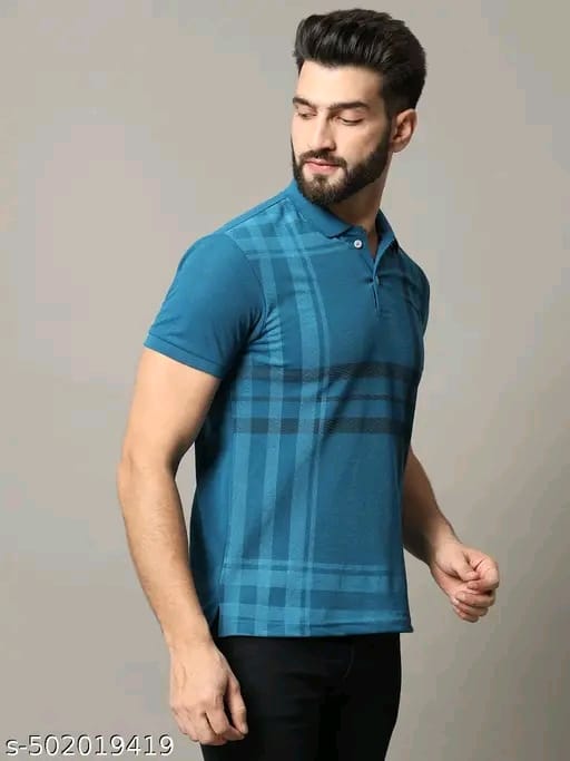 Relane Men's Checkered Polo T-shirt- Blue