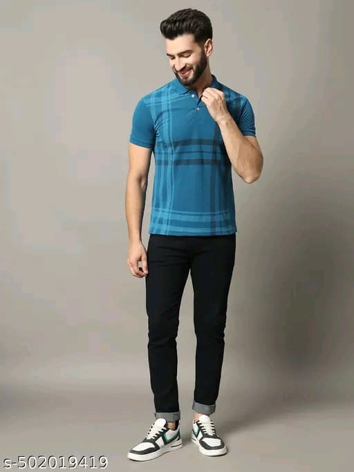 Relane Men's Checkered Polo T-shirt- Blue